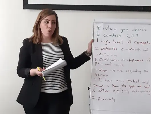 Dr Areej Othman, from Ministry of Health_Jordan, attending a group exercise, CMR ToT, March 2022